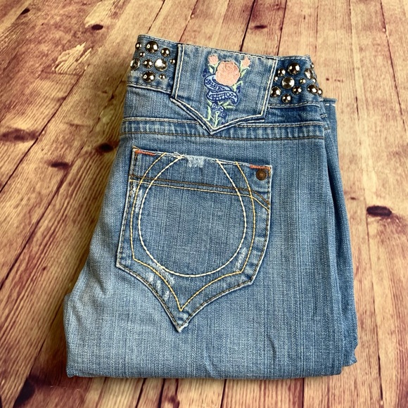 💸Blue Tattoo studded bermuda jean short size 29 - Picture 5 of 9